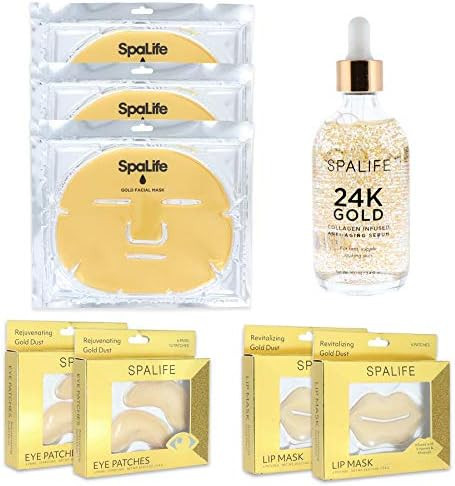 Spa Life Gold Skin Care 8 Pack Set with Facial Mask, Serum, Lip and Eye Mask | Amazon (US)
