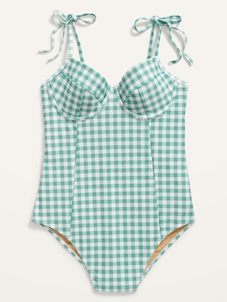 Tie-Shoulder Underwire One-Piece Swimsuit for Women | Old Navy (US)