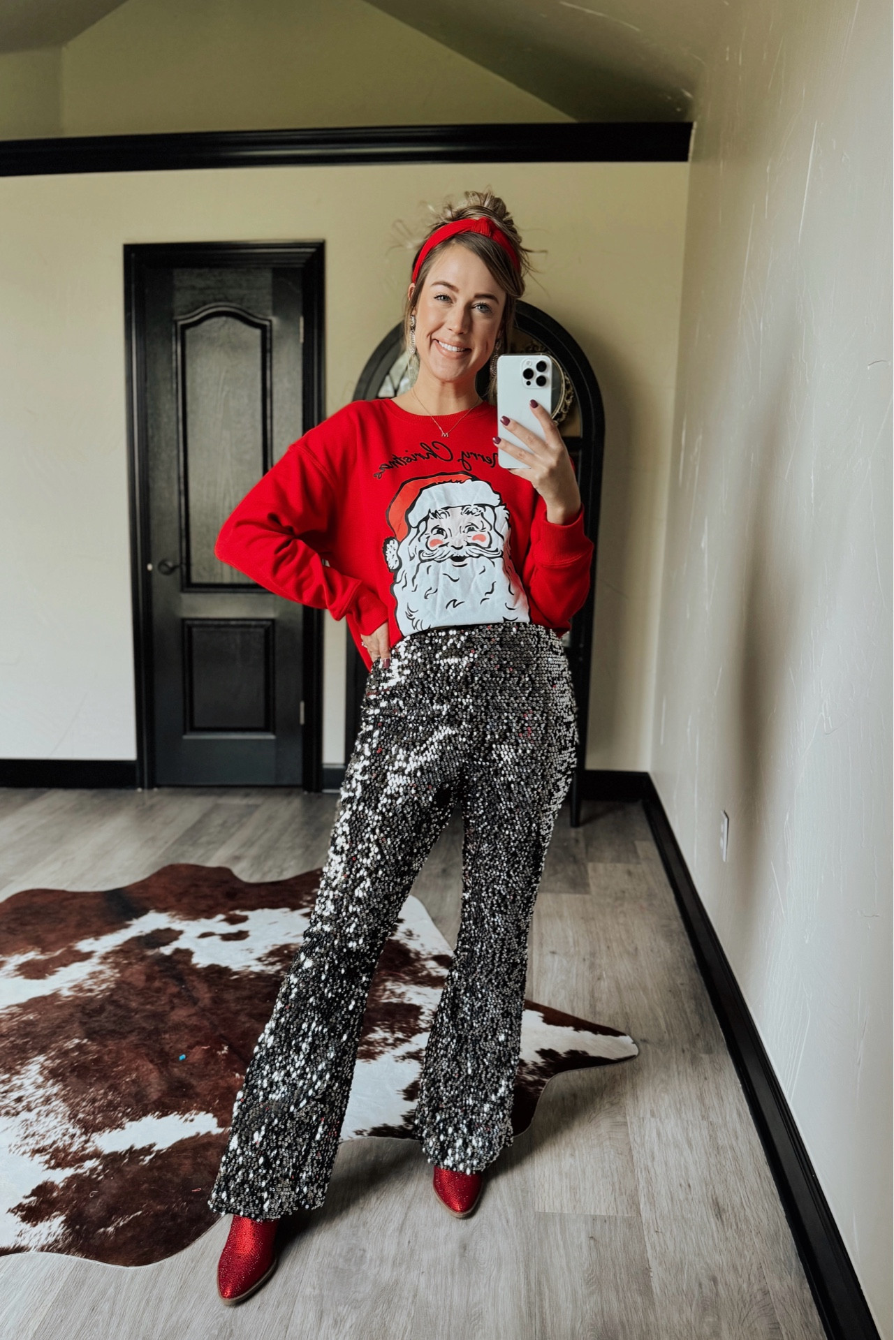Walmart cute casual holiday look. Christmas sweater, Christmas sweatshirt, sparkly pants, holiday style 

#LTKHoliday #LTKParties #LTKSeasonal