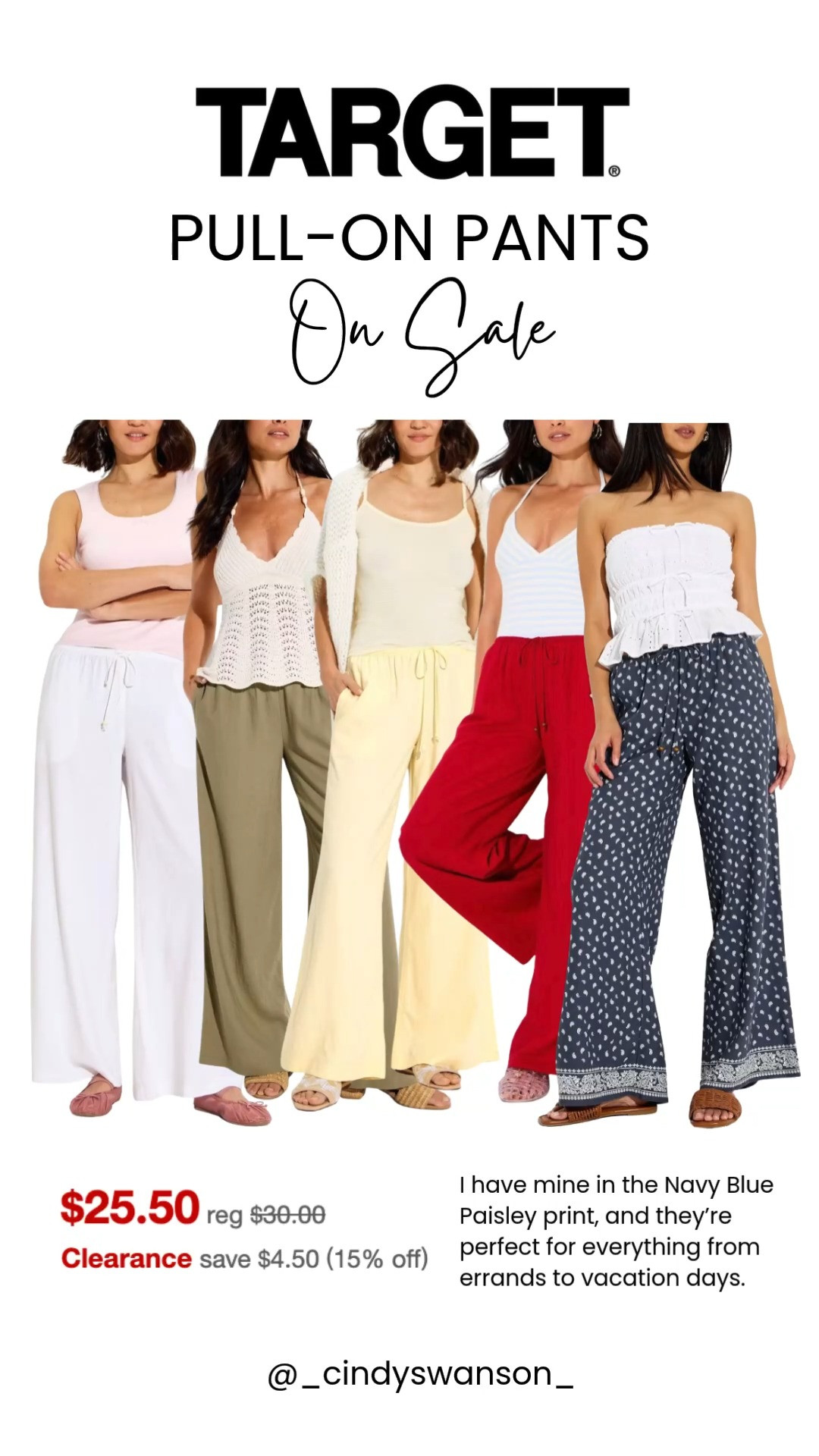 These Target pull-on pants are unbelievably comfortable and look so much more expensive than they are! I have them in the Navy Blue Paisley print, and they’re perfect for everything from errands to vacation days. 

Bonus, they’re on clearance for $25.50!

💡 LTK MADE EASY
❤️ Heart = Support my posts!
🔖 Save = Get sale & restock alerts
📋 Lists = Keep favorites organized
📲 Share = Send lists and products to a friend. Hello, Christmas List!
💬 Comment = Ask me anything about sizing or styling. :-) 

 #LTKootd #LTKOver40 #LTKSaleAlert