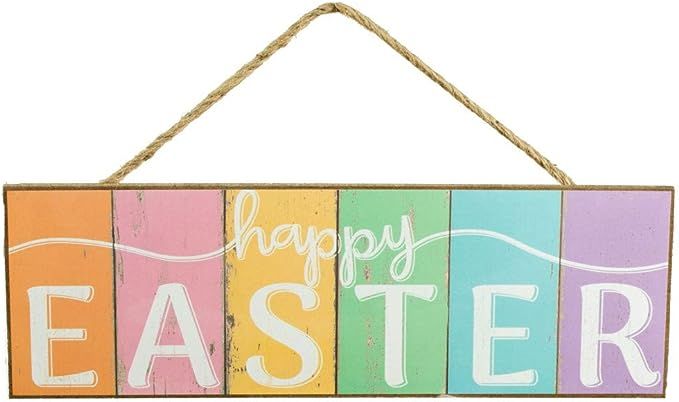 GiftWrap Etc. Spring Pastels Happy Easter Sign - 15" x 5", Holiday Wreath, Swag, Garland, Office ... | Amazon (US)