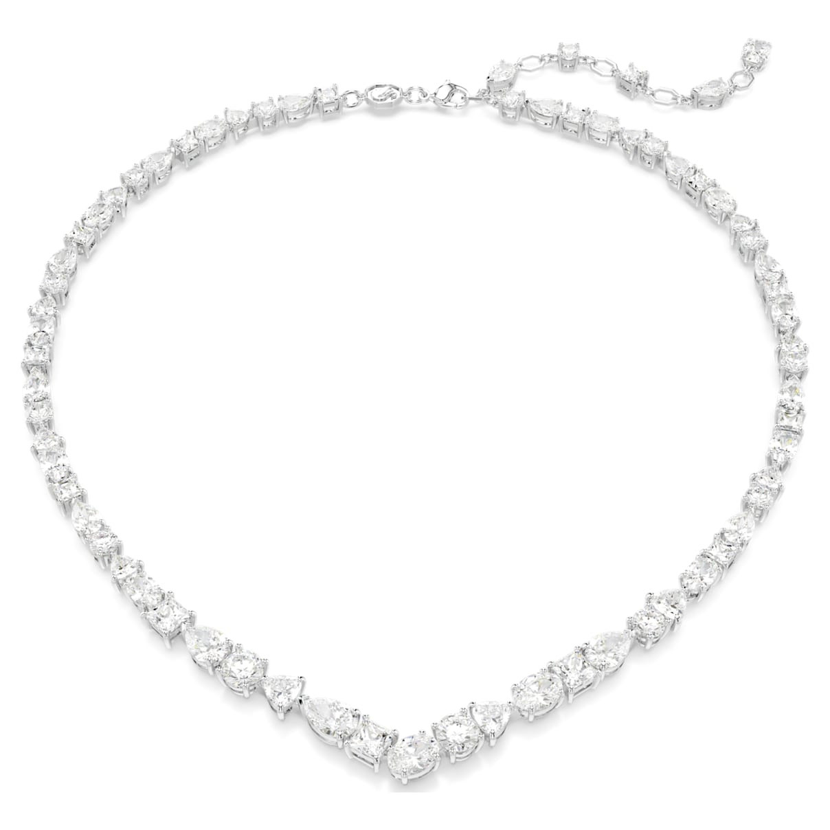 Mesmera necklace, Mixed cuts, White, Rhodium plated | SWAROVSKI