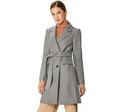Allegra K Women's Notch Lapel Double Breasted Belted Mid Long Outwear Winter Coat | Amazon (US)