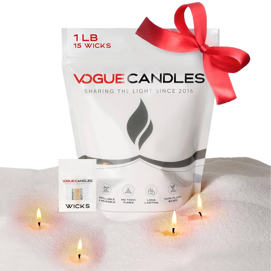 Vogue Candles 1LB Candle Sand with 15 Wicks | Plant-Based Refillable Wax Granules for DIY Candle ... | Amazon (US)