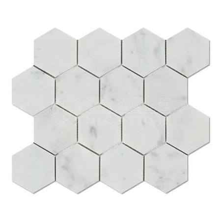 carrara white italian carrera marble hexagon mosaic tile 3 inch polished | Walmart (US)