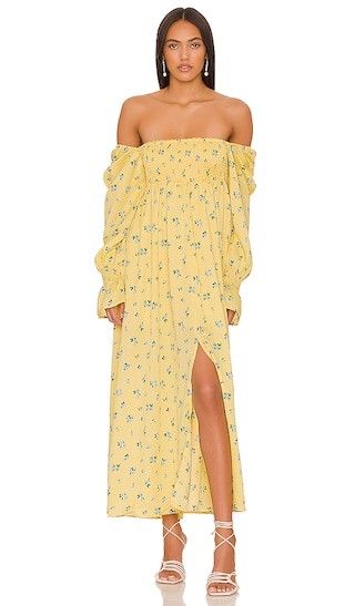 Smocked Maxi Dress in Yellow Watercolor Ditsy | Revolve Clothing (Global)