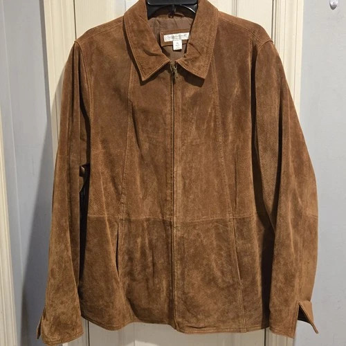 Coldwater Creek Women's Suede Leather Jacket Brown XL Zip Up, Lined Pockets EUC | eBay US