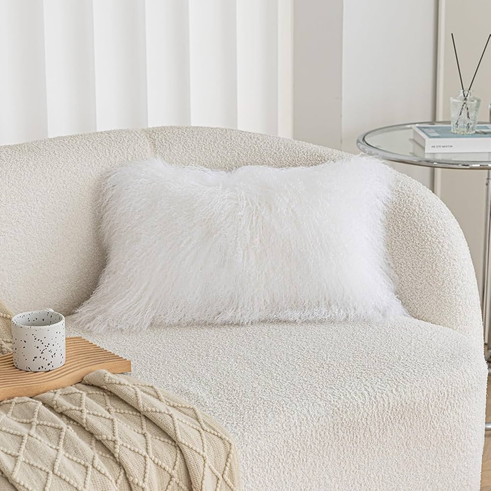 Real 100% Tibetan Mongolian Lamb Sheepskin Wool Fur Super Soft Plush Leather Pillowcase Cushion C... | Amazon (US)