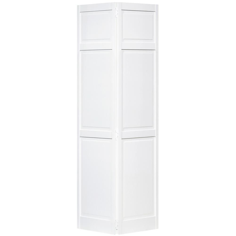 28 in. x 80 in. Traditional 6-Panel White Solid Core Pine Bi-Fold Door | The Home Depot