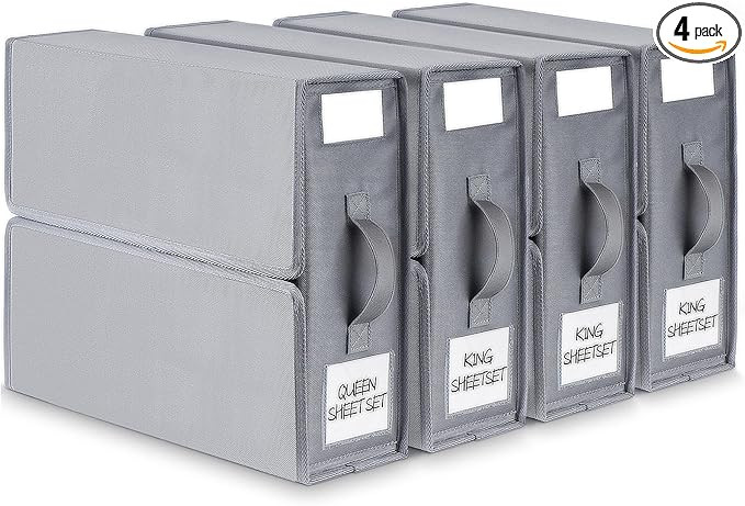 SheetCube Bed Sheet Organizers and Storage,4 Pack Sheet Folder Organizer (Queen or King Size), Li... | Amazon (US)