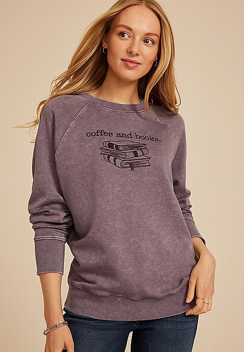 Coffee And Books Relaxed Fit Sweatshirt | Maurices