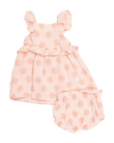 Newborn Girl 3pc Strawberries Dress Set | Marshalls