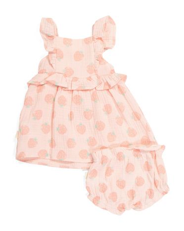 Newborn Girl 3pc Strawberries Dress Set | Marshalls