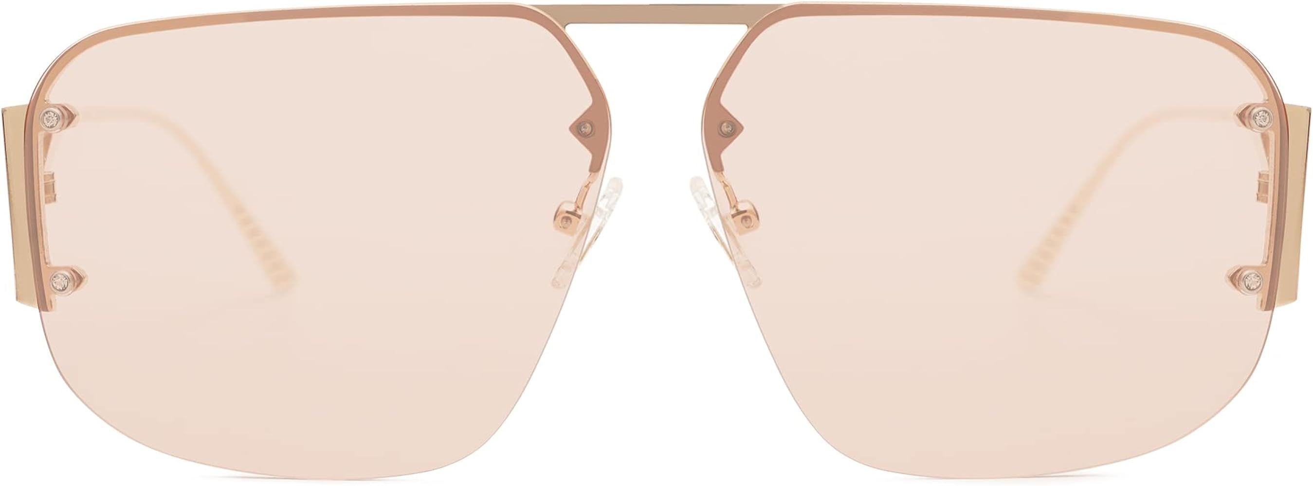 Trendy Aviator Sunglasses Mens Womens Retro Metal Rimless Frame Shades Lentes De Sol Para Mujer SJ11 | Amazon (US)