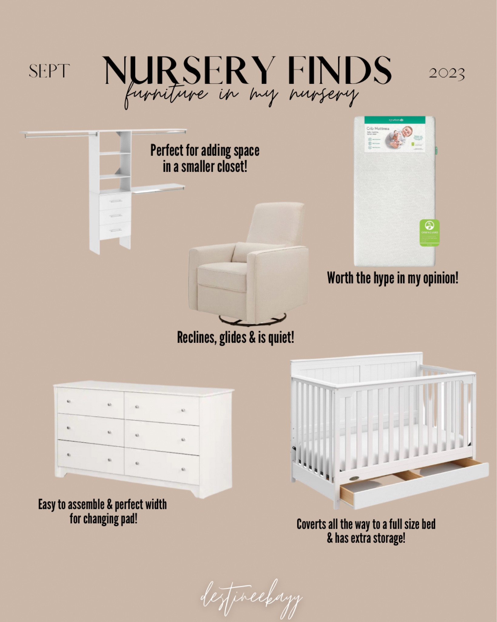 Main furniture finds in my nursery! So much thought & research went into these pieces based on financial and using them long term! | nursery finds | nursery furniture | nursery dresser | nursery recliner 

#LTKbaby #LTKhome