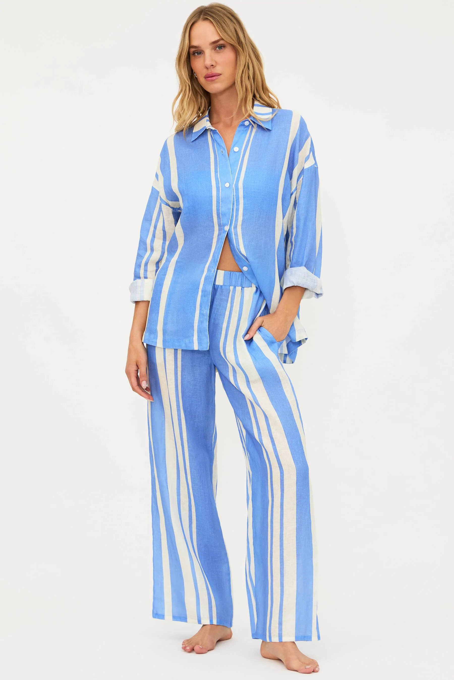 Audley Pant Harbor Stripe Linen | Linen Stripped Pant | Beach Riot | Beach Riot