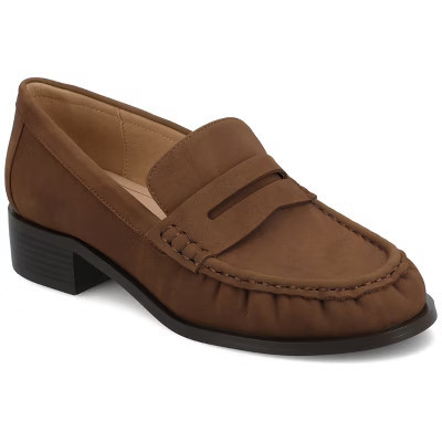 Journee Women's Danna Ruched Penny Loafer, Brown 10 | Target
