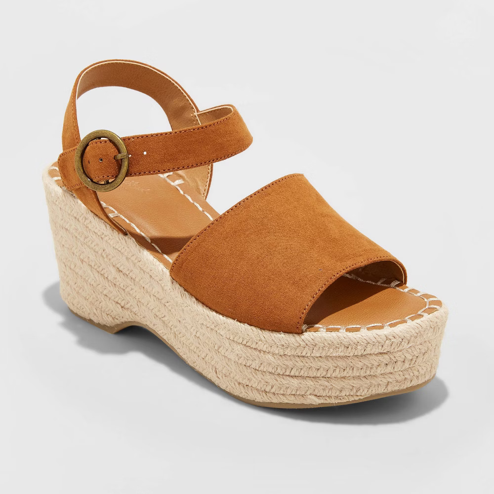 Women's Morgan Wide Width Microsuede Two Piece Espadrille Wedge Pumps - Universal Thread 6.5W Cognac | Target