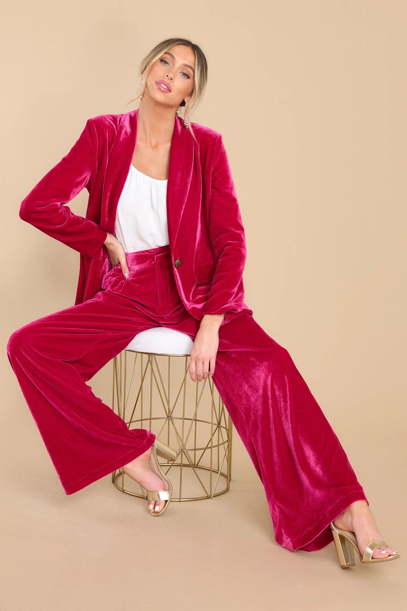 Boss Babe Hot Pink Velvet Blazer | Red Dress