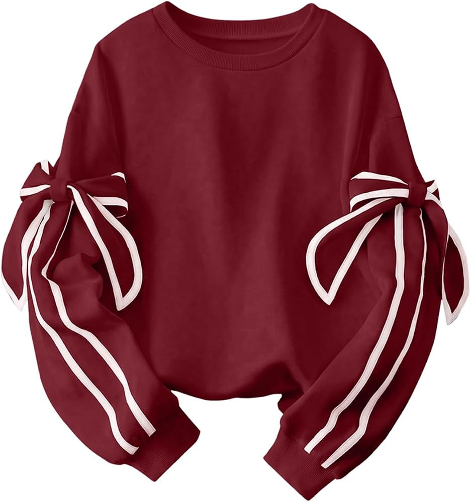 SHEWIN Womens Sweatshirt Crew Neck Bow Tie Long Sleeve Tops Oversized Sweatshirts Fall Outfits fo... | Amazon (US)