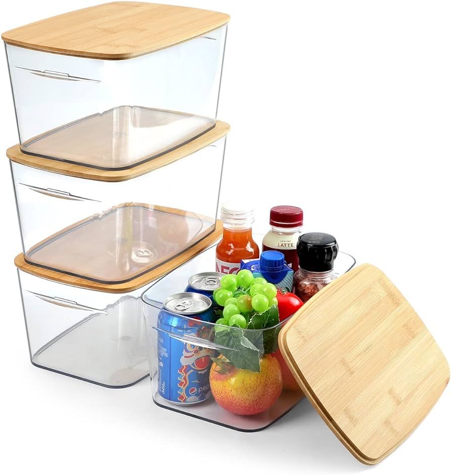 AREYZIN Refrigerator Organizer Bins Storage Bins with Lids 4 Pack Clear Plastic Storage Bins with... | Amazon (US)
