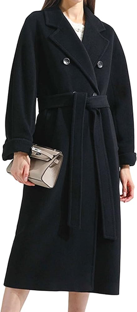 Himosyber Women Wool Blend Pea Coat Camel Notched Collar Double Breasted Outerwear Jacket | Amazon (US)