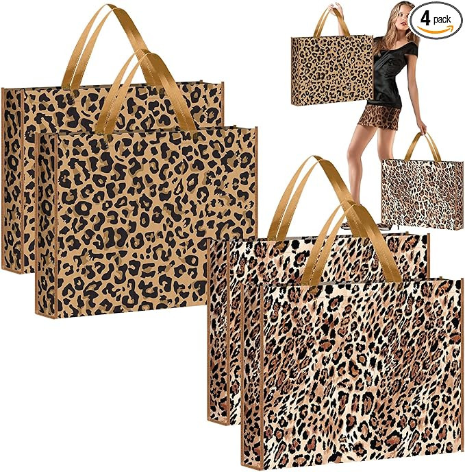 PerKoop 4 Pcs Extra Large Leopard Gift Bags 20 x 16 Inch Jumbo Bag Reusable Non Woven Gift Bags f... | Amazon (US)