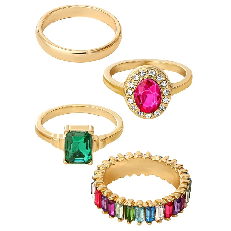 Jessica Simpson Women's Multi Color CZ Ring Set, 4-Piece, Size 7 | Walmart (US)