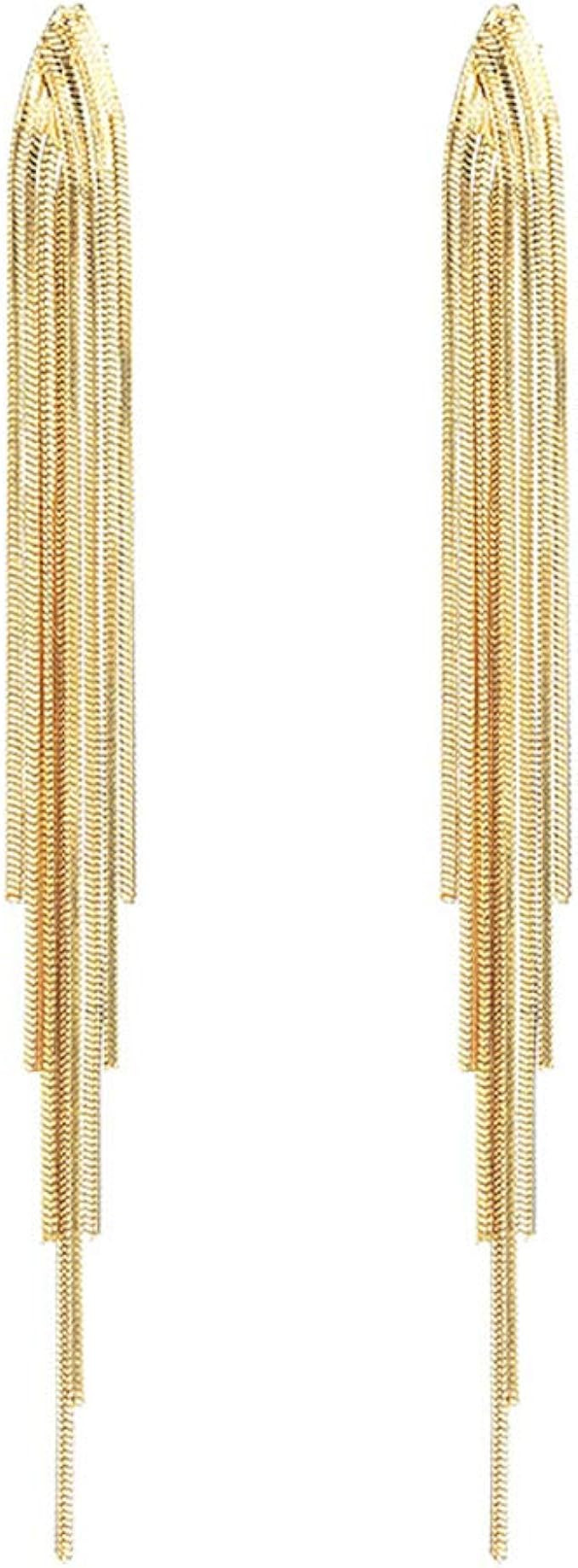 FUTIMELY Long Tassel Dangle Drop Earrings for Woman Teen Girls,Silver/Gold Punk Sleek Metal Chain... | Amazon (US)
