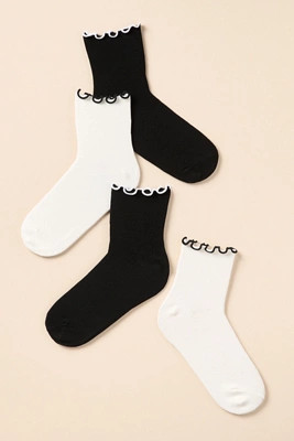 By Anthropologie Merino Ruffle Crew Socks, Set of 2 | Anthropologie (US)