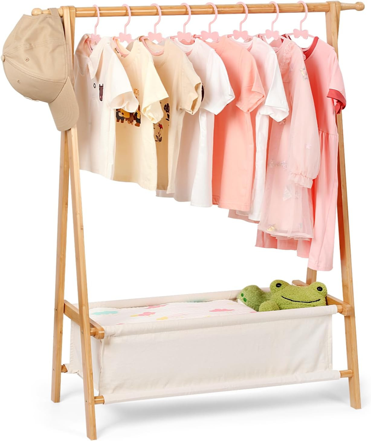 Kids Clothing Rack with Storage, Dress Up Rack, Child ClothesRack, Small Garment, for Costume, Bamboo (Natural Color) | Amazon (US)