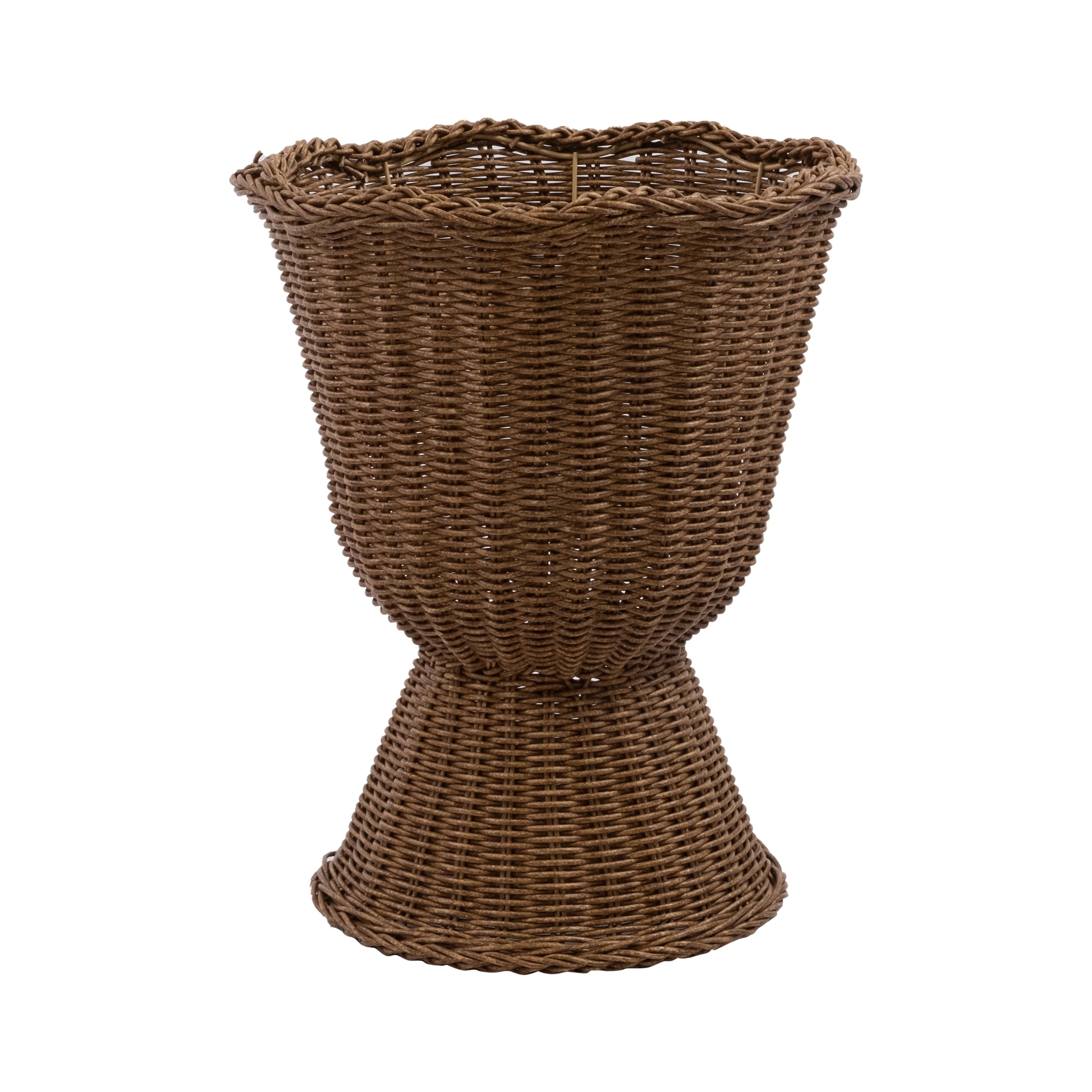 Guvpev 14" Brown Woven Urn-Style Planter, Decorative Wicker Flower Pot with Scalloped Rim and Tra... | Walmart (US)