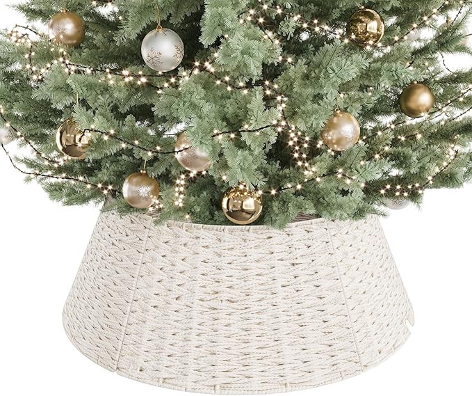 ELYKEN Christmas Tree Collar, 28 Inch Woven Christmas Tree Basket, Cotton Rope Xmas Tree Skirt Tr... | Amazon (US)