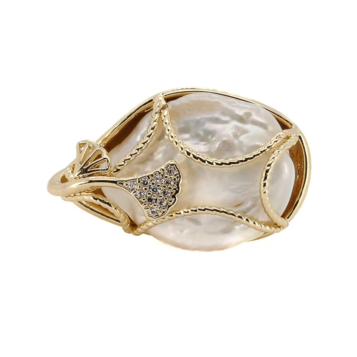 Cleopatra Pearl & Gold Ring - White | Wolf & Badger (US)