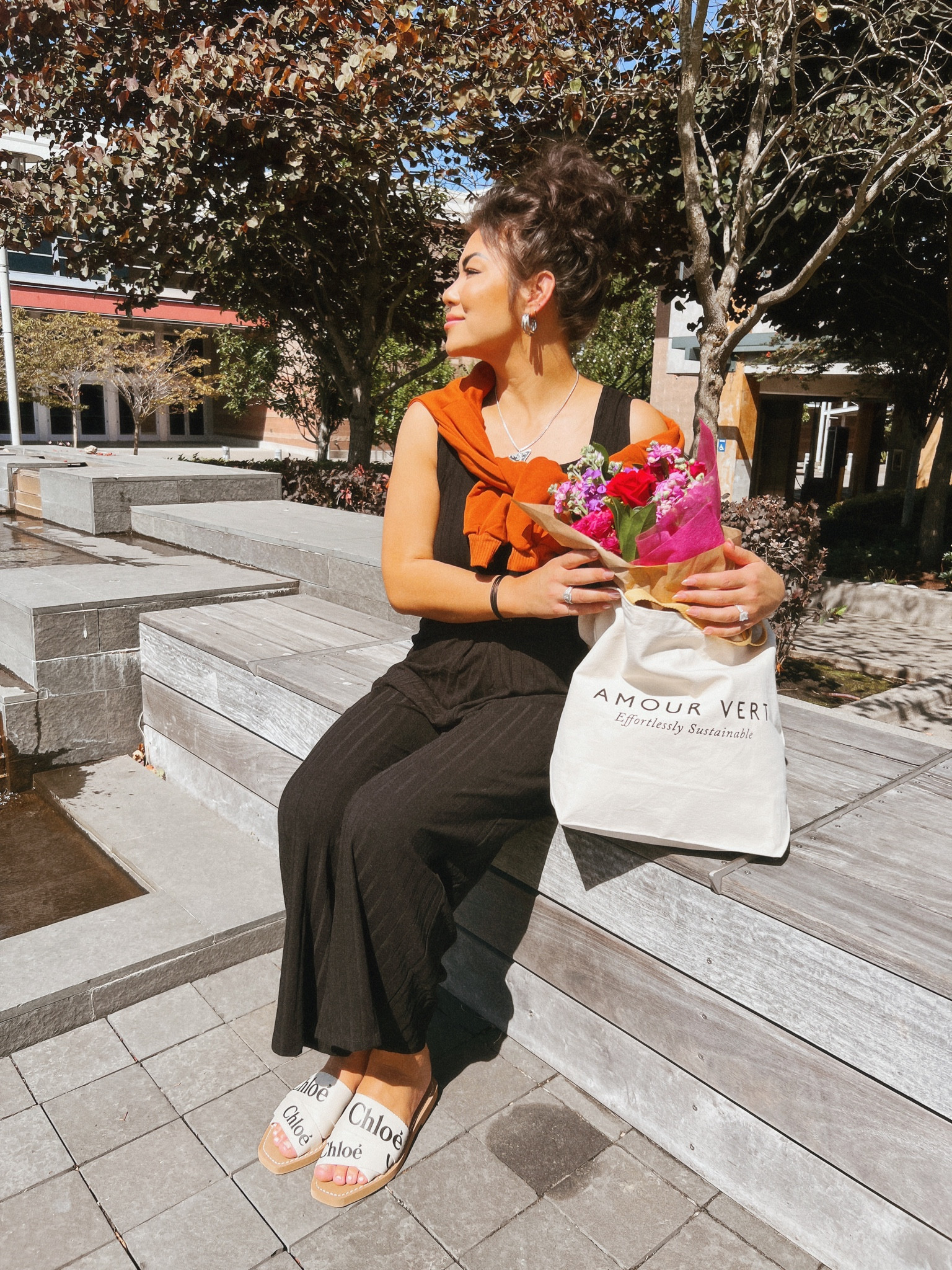 Amour Vert Favorites / Fall ootd / versatile wardrobe / fall basics / jumper / jumpsuit / romper / sustainable fashion / nice crewneck sweatshirt / Chloe sandals / Chloe dupe sandals / work wear / casual outfit / transitional outfit / bump friendly / #lessisamour / #inAmourvert / 

#LTKstyletip #LTKSeasonal