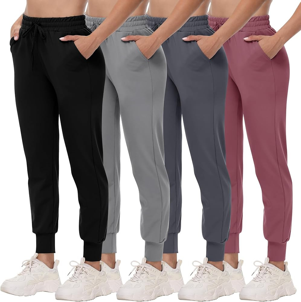 4 Pack Joggers for Women - Sweatpants with Pockets Lightweight Comfy Yoga Pants for Workout Trave... | Amazon (US)