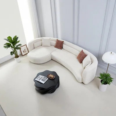 Modern Curved Bouclé Sectional Sofa, 132" L-Shaped with Chaise, Ivory White | Wayfair North America