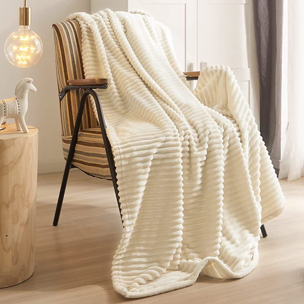 Geniospin Super Soft Throw Blanket for Couch, White Throw Blanket 50" x 60" with Strip, Cozy, War... | Amazon (US)