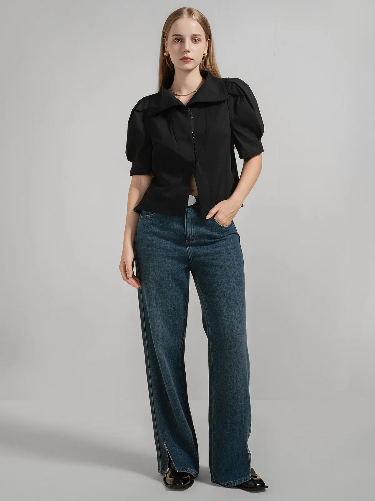 Retro High Collar Puff Sleeve Shirt | SDEER