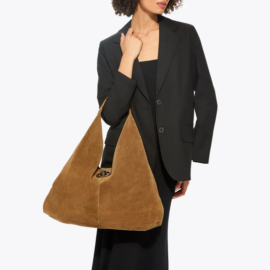 CHELSEA LG SLOUCH HOBO Tan Suede Shoulder Bag by KURT GEIGER LONDON | Kurt Geiger UK