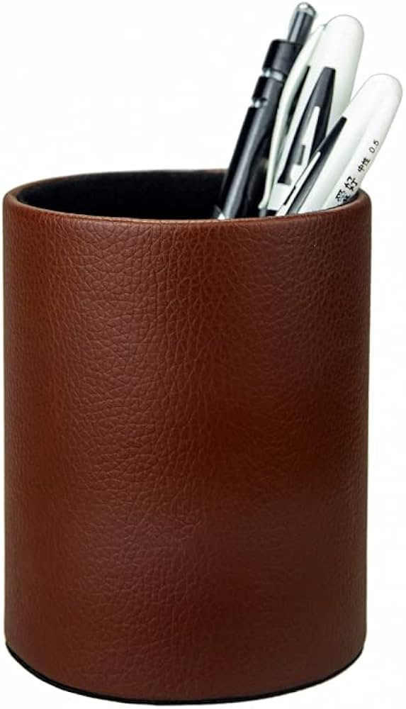 Dark Brown Pen Holder, Leather Pencil Holder, Simple Desktop pen cup, Elegant pen holder for desk... | Amazon (US)