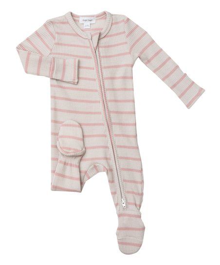 Pink & White Sand French Stripe Zip Footie - Newborn & Infant | Zulily