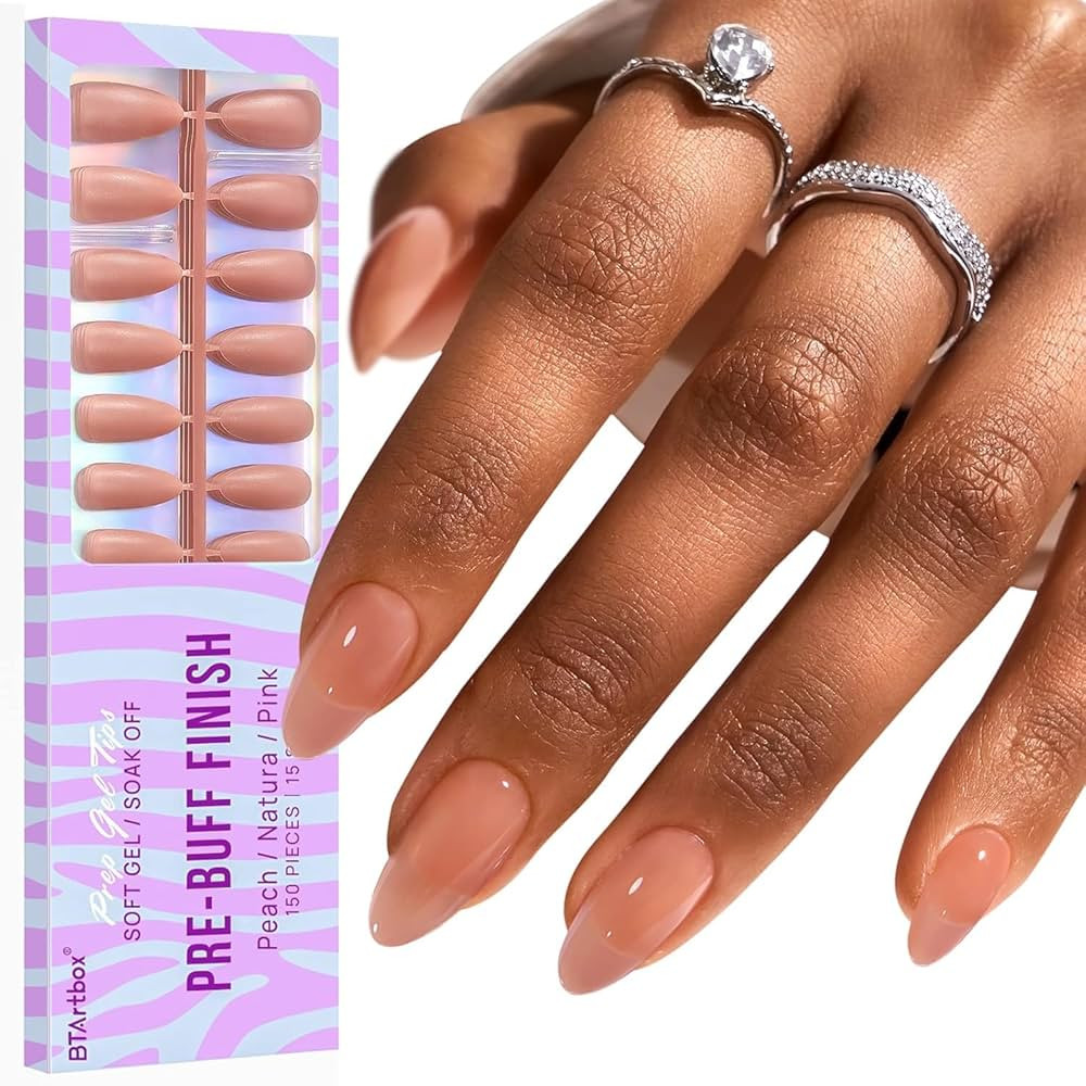 BTArtbox Press On Nails Medium - Soft Gel Nail Tips Almond XCOATTIPS Natural with Base Color, Str... | Amazon (US)