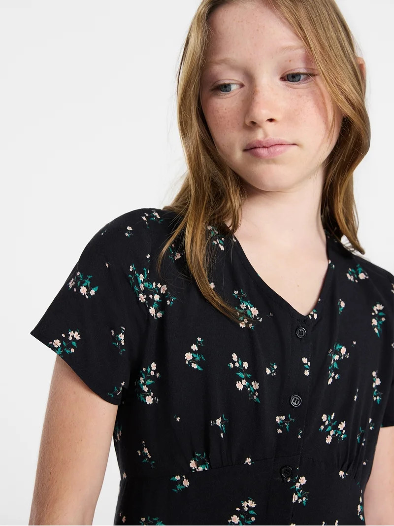 Weekend Academy Girls Button-Front Dress with Short Sleeves, Sizes 4-18 | Walmart (US)