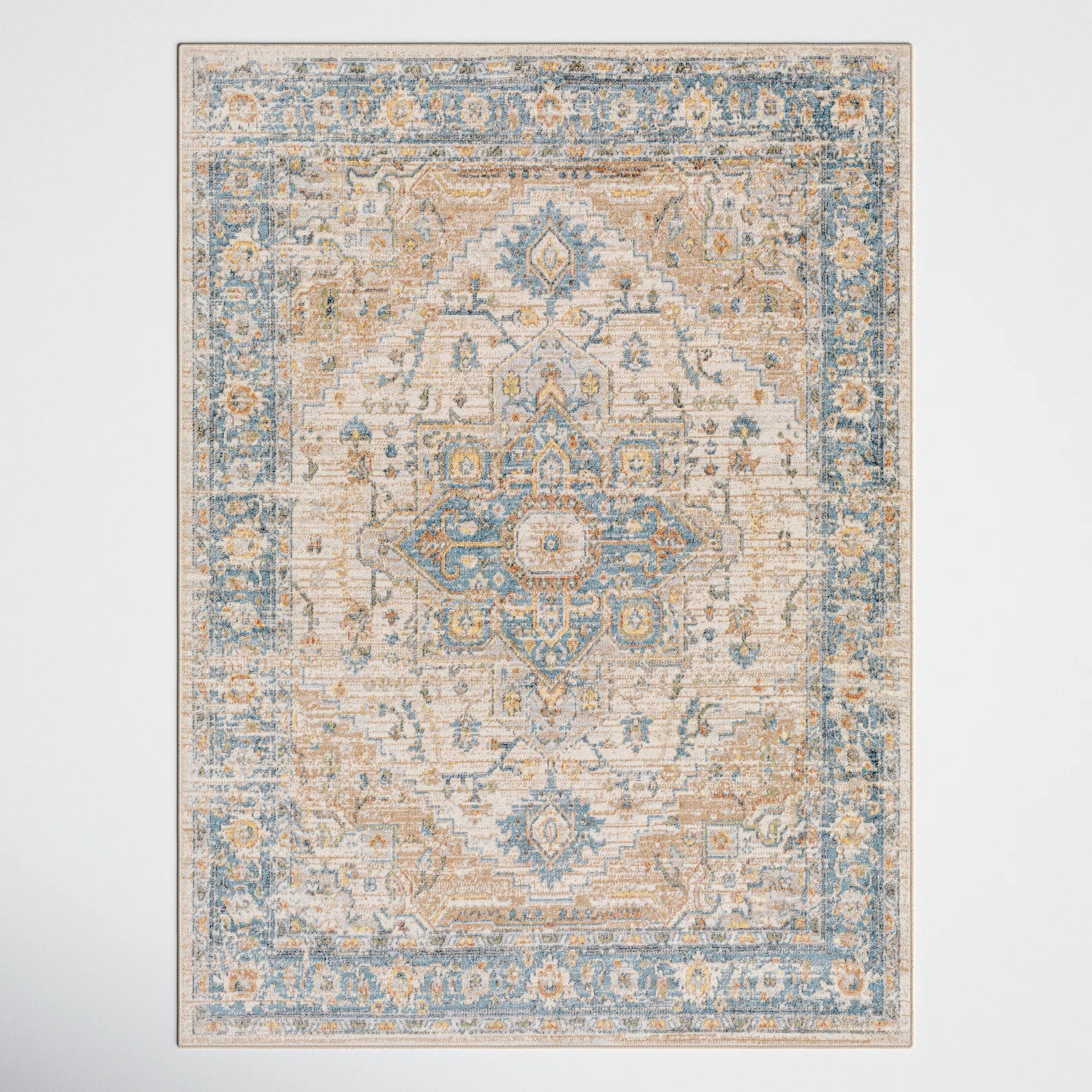 Weber Machine Washable Oriental Ivory /Blue Area Rug | Wayfair North America