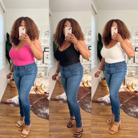These bodysuits! Omg! Love the way the feel and fit! Wearing a large. 32 in the jeans. They are under $30 for a set of three.

#LTKcurves #LTKunder50 #LTKFind