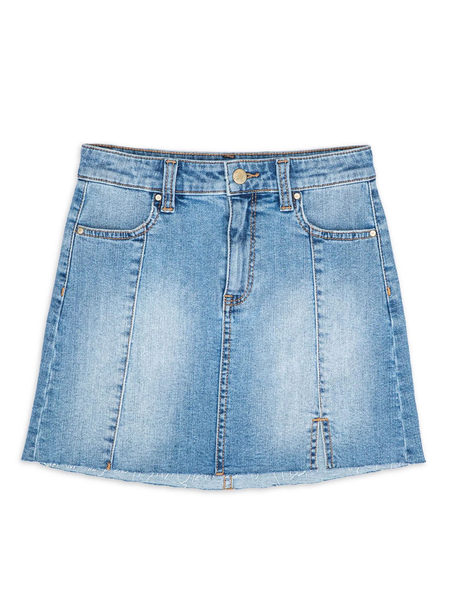 Wonder Nation Girls Slit Hem Denim Skirt, Sizes 4-18 & Plus - Walmart.com | Walmart (US)