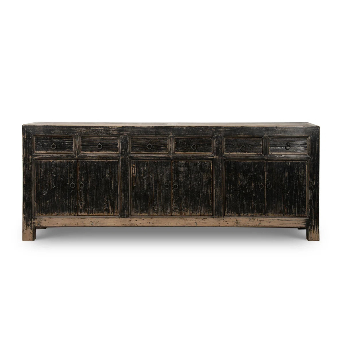 Approx. 91 inches Sideboard with Six Drawers Distressed Black | Wayfair North America