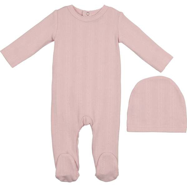 Pointelle Basic Footie and Beanie Set, Pale Pink | Maisonette