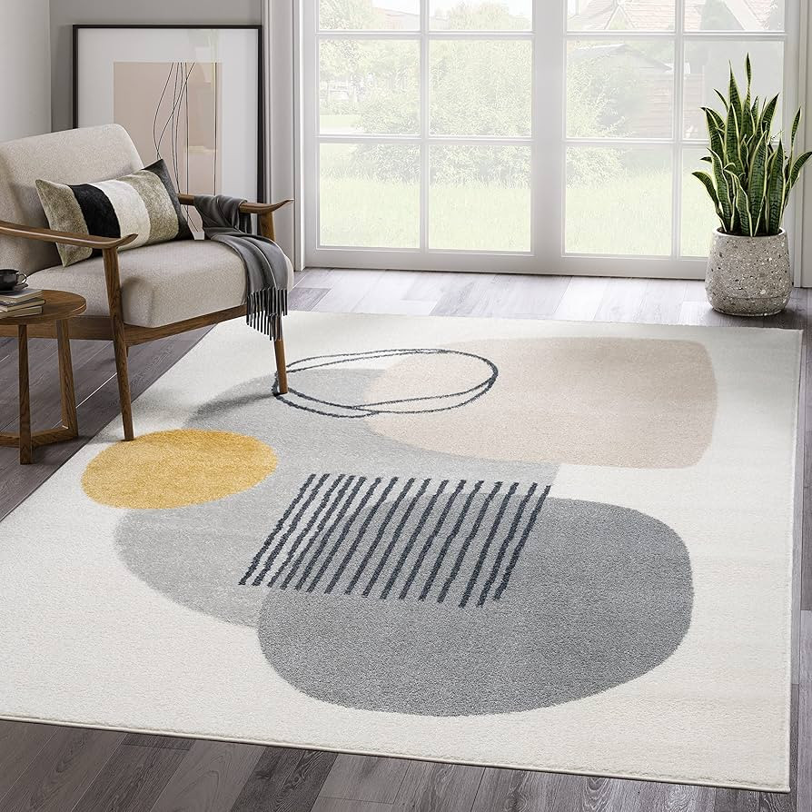 Abani Rugs Cream and Gray 6 ft. X 9 ft. Mid-Century Rug with Circles and Lines. Neutral Tones of ... | Amazon (US)